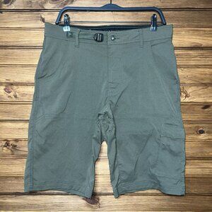 Prana Shorts Mens 32 Green Zion 12” Inseam Belted Cargo Hiking Outdoor Stretch